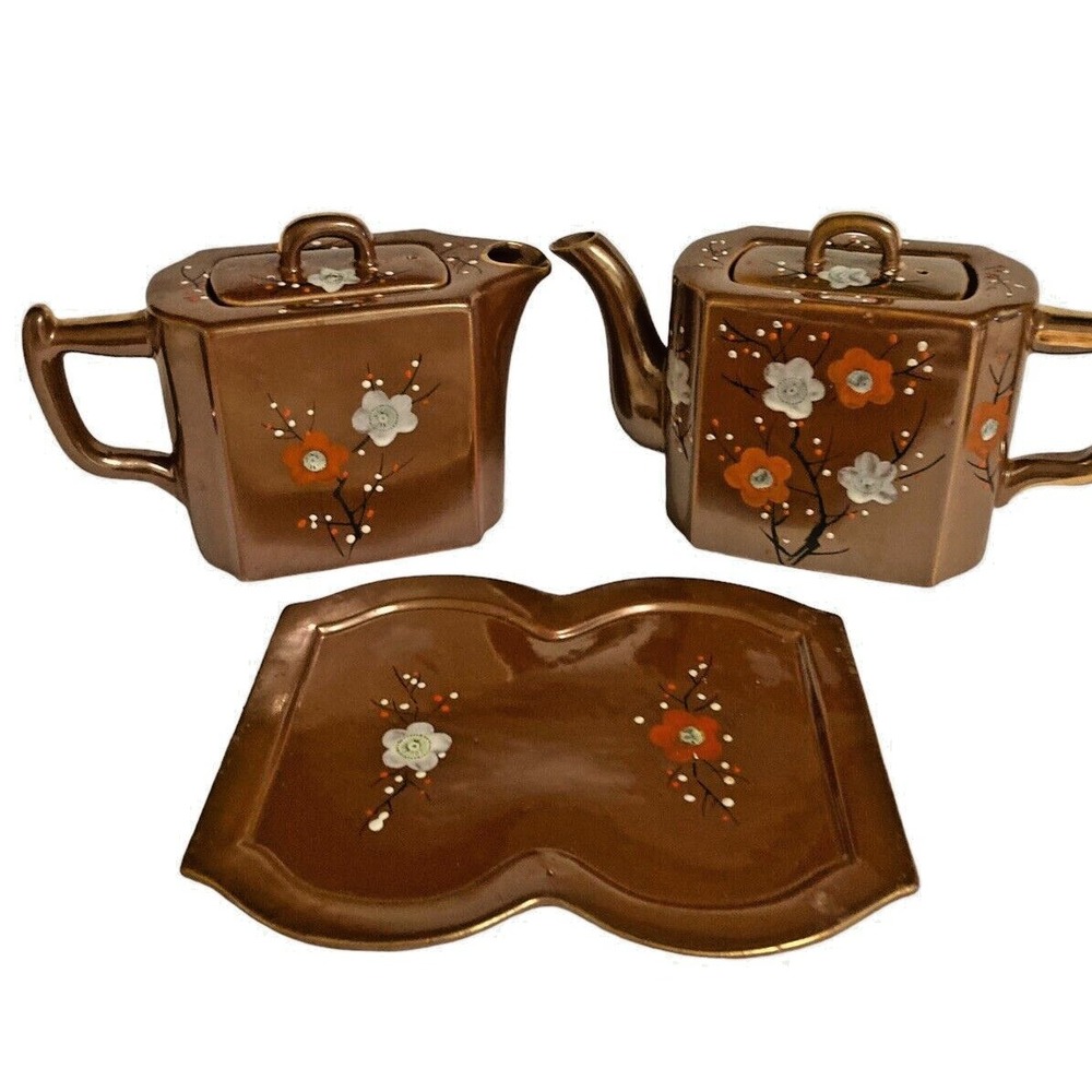Japanese Tea Set TT Vintage Hand Painted Tea Set with Tray Floral Pattern